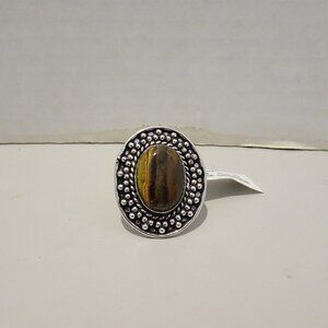 German Silver Tiger Eye Ring Size 6 NEW Large